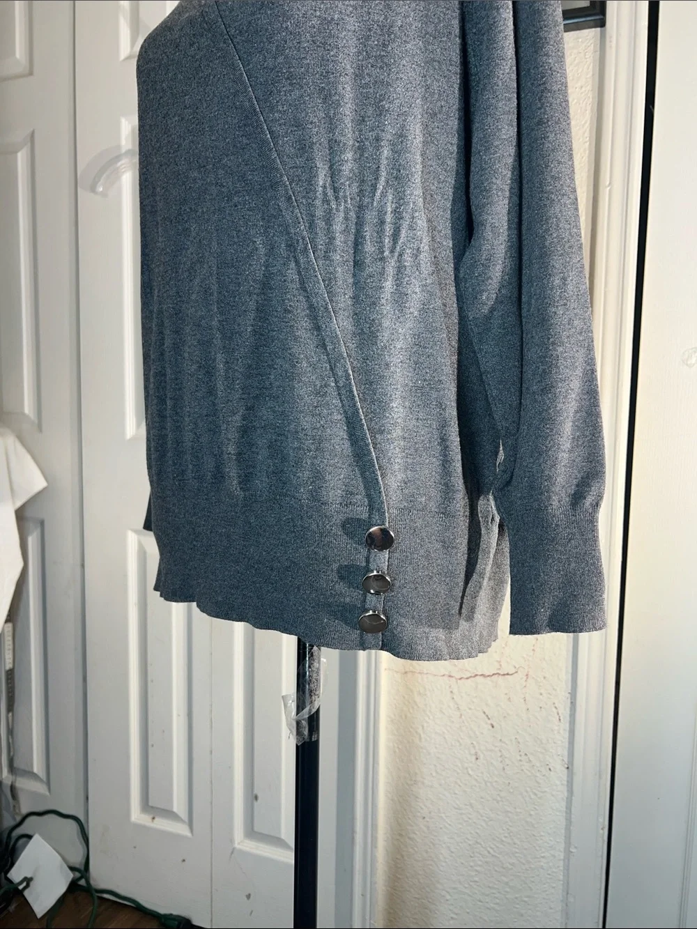 JM Collection Charcoal Gray V-Neck Sweater with Diagonal Overlay